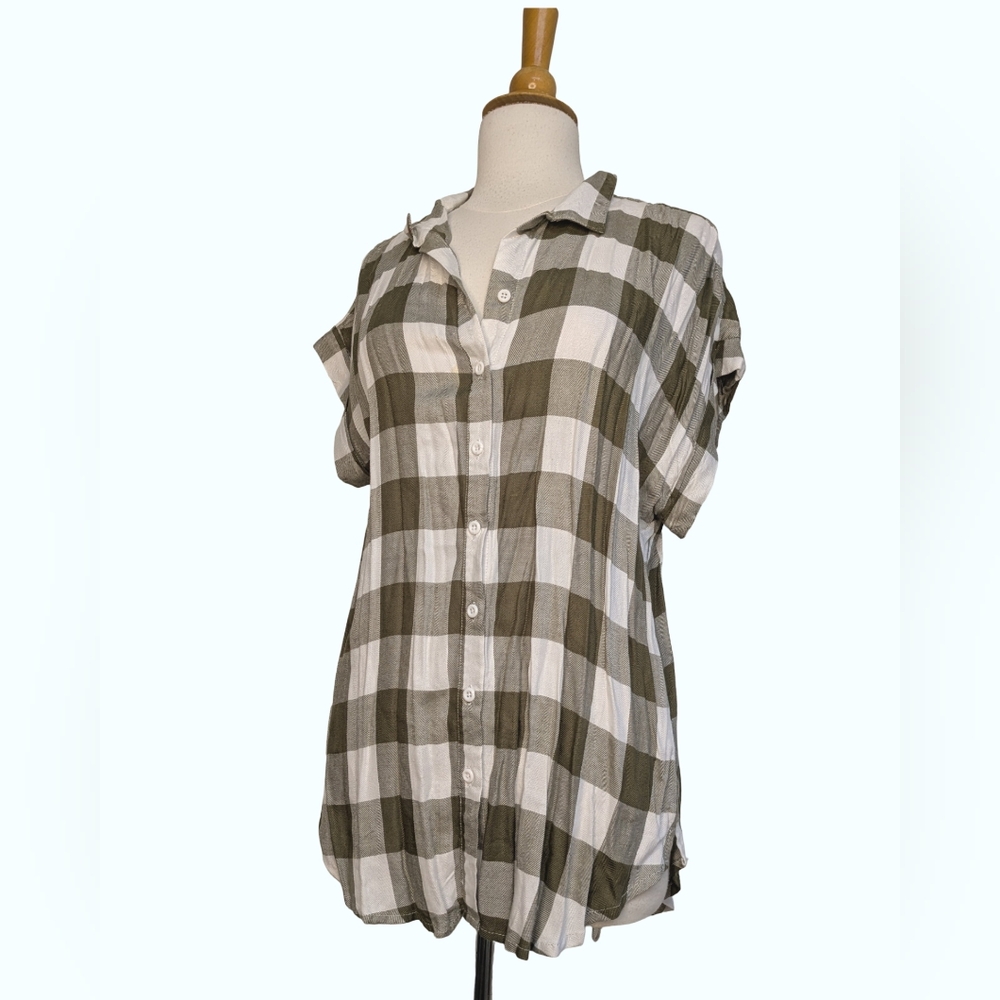 ⭐Alexander Jordan XL Plaid Button-Up in Olive and White Check Gingham Print